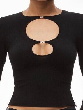 NEW Alexander Wang Long Sleeve Rhinestone Cut-Out Top - Size Small